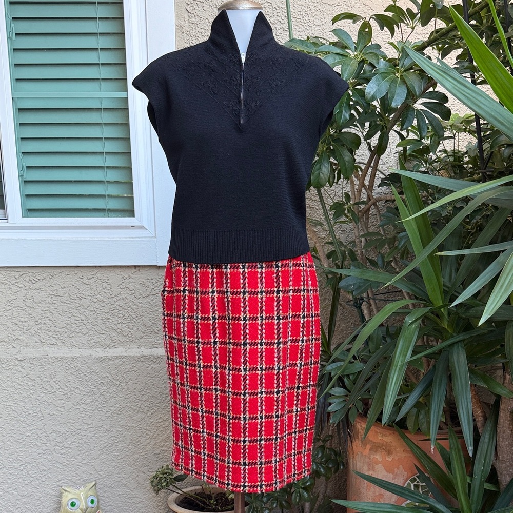 Vintage Multicolored Evan Picone Plaid Tweed Wool Blazer and Skirt Set - Picture 3 of 15
